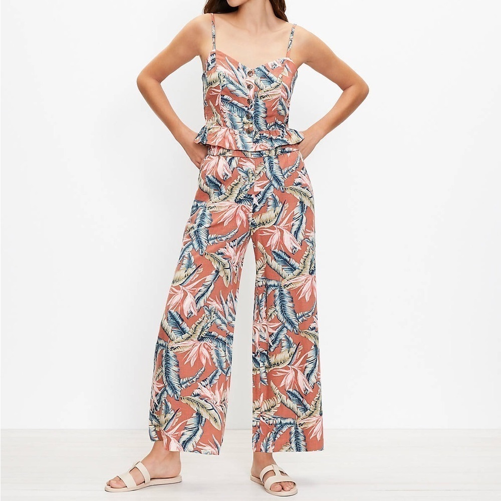 LOFT Pull On Wide Leg Pants in Birds of Paradise Linen Blend Size L